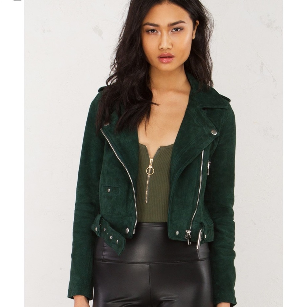 Suede Moto Jacket in Maroon